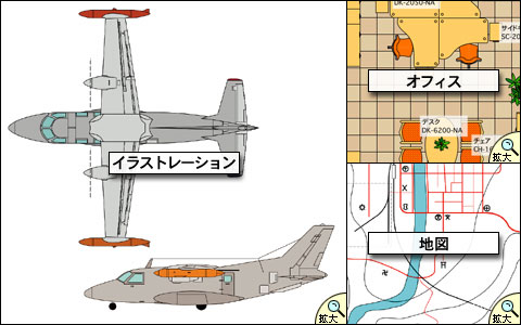 サンプル図面（イラスト、オフィスレイアウト、地図）