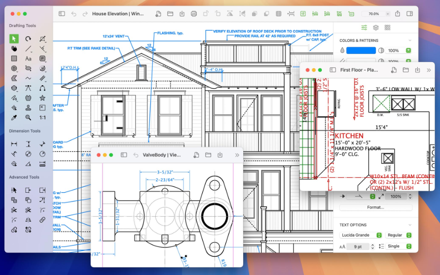 建築立面図：Mac版CADソフトの画面